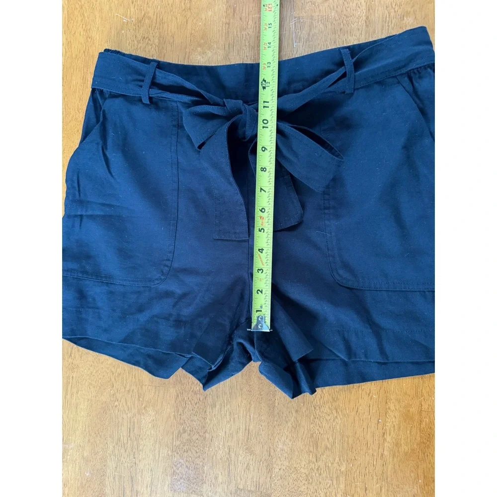 A New Day Women's Black High Rise Tie Waist Paperbag Shorts Rayon Blend Size L